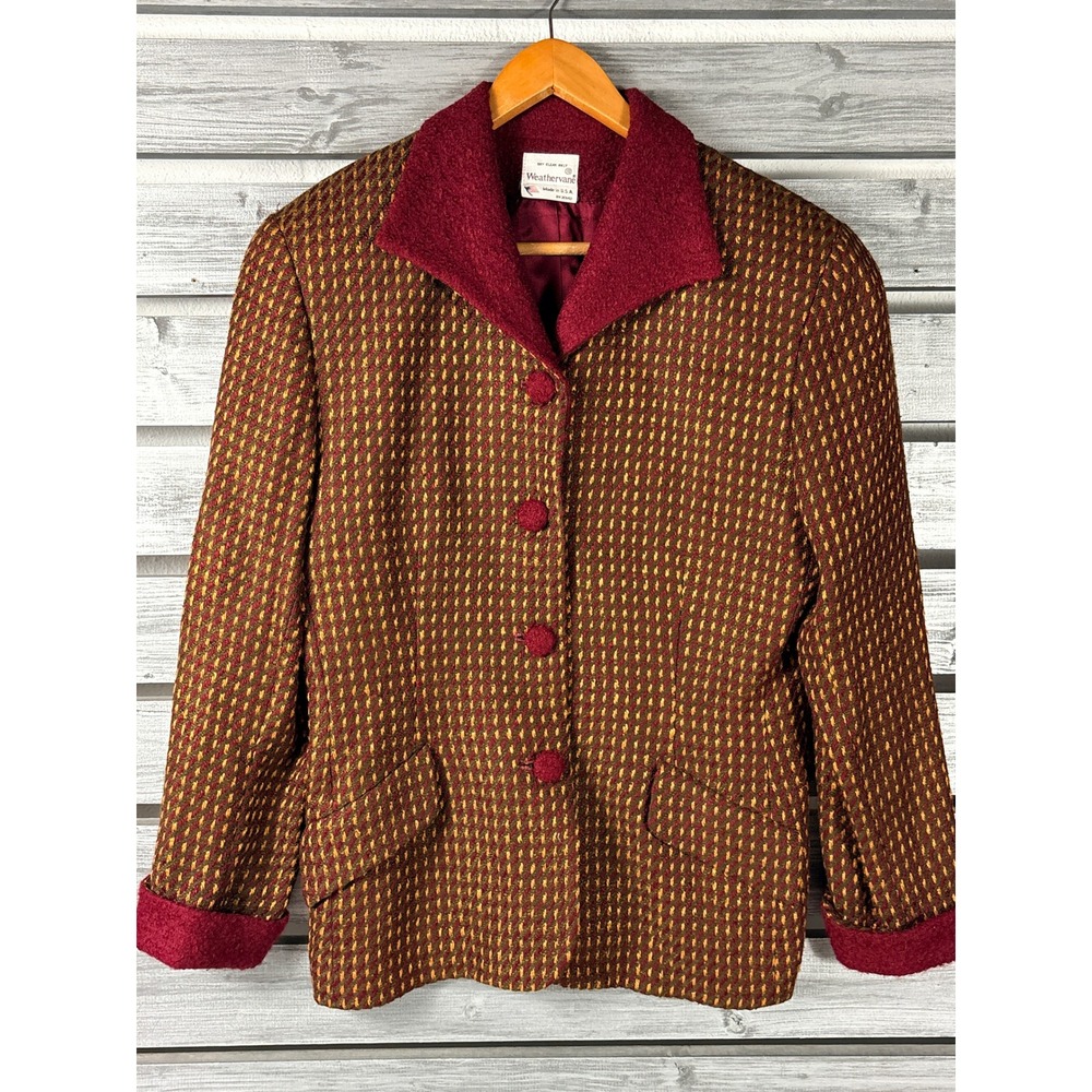 Vintage Weathervane Wool Tweed Houndstooth Blazer Jacket Union Made Womens SZ 10